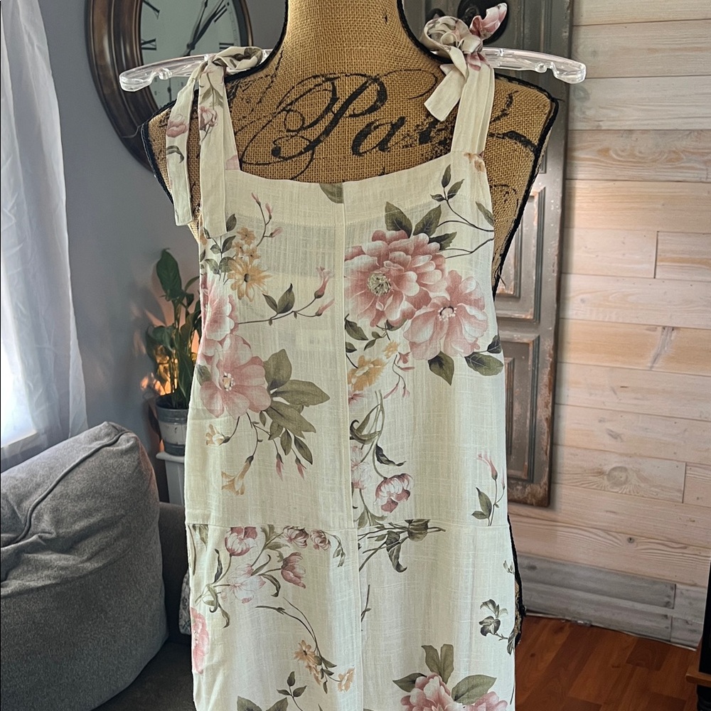 Cream Floral Tie-Strap Jumpsuit Romper